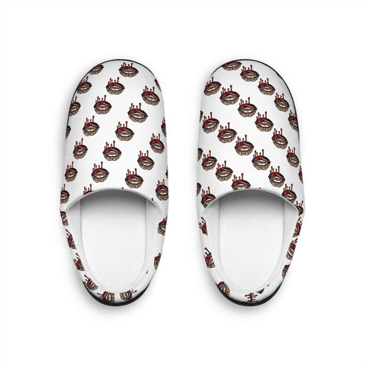 Women's indoor slippers with vintage football helmet pattern, comfortable slip-on shoes from Printify.