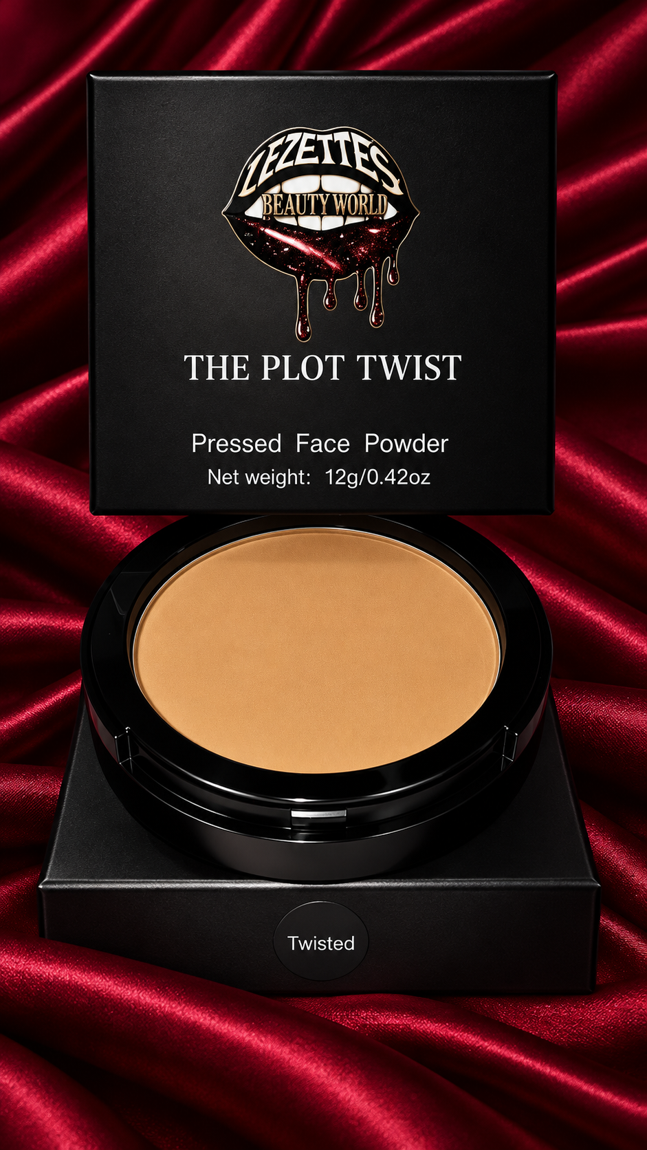 Long-lasting matte blurring face powder by LEZETTE'S BEAUTY WORLD LLC, shown in a sleek compact with a smooth, matte finish.