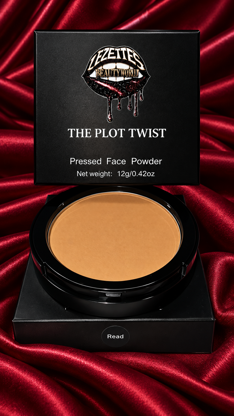 LEZETTE'S BEAUTY WORLD LLC Plot Twist long-lasting matte blurring face powder in a sleek compact with a mirror and applicator.